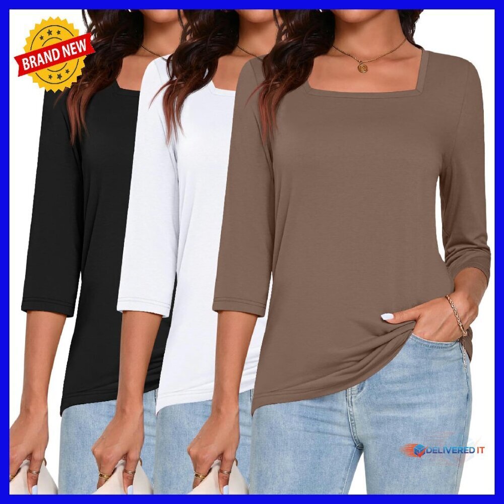 3/4 Sleeve Square Neck Blouse Loose Fit Casual Top Soft Material